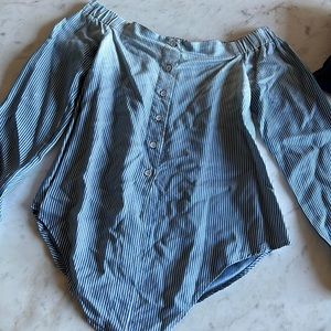 Off the shoulder blue blouse